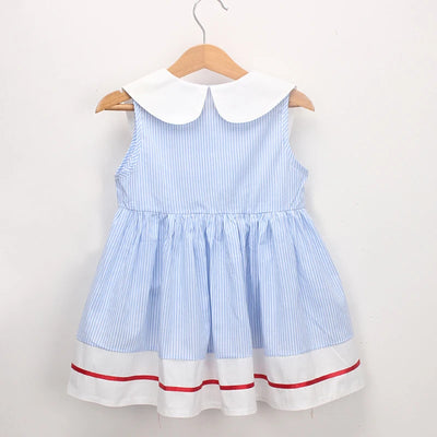 Baby Turn-down Collar Sleeveless Striped Dress