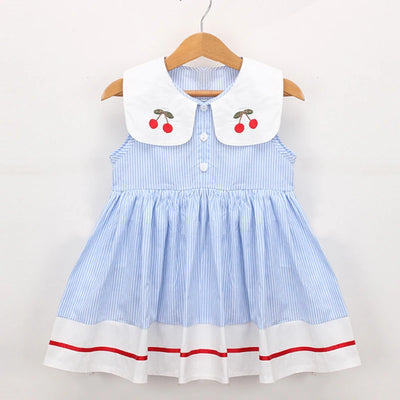 Baby Turn-down Collar Sleeveless Striped Dress