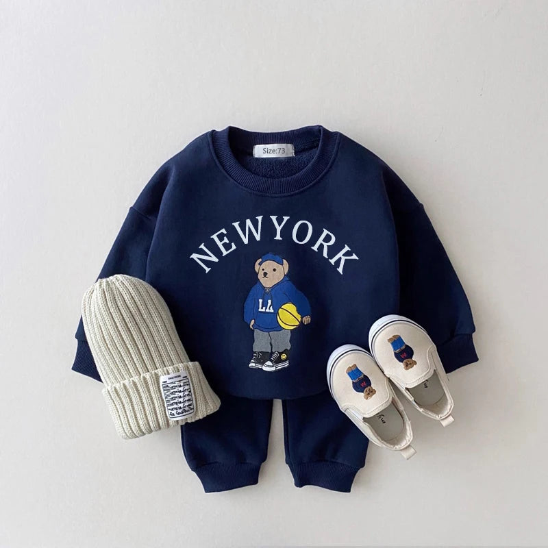 Baby Letter Bear Printed Long Sleeve Pants Set