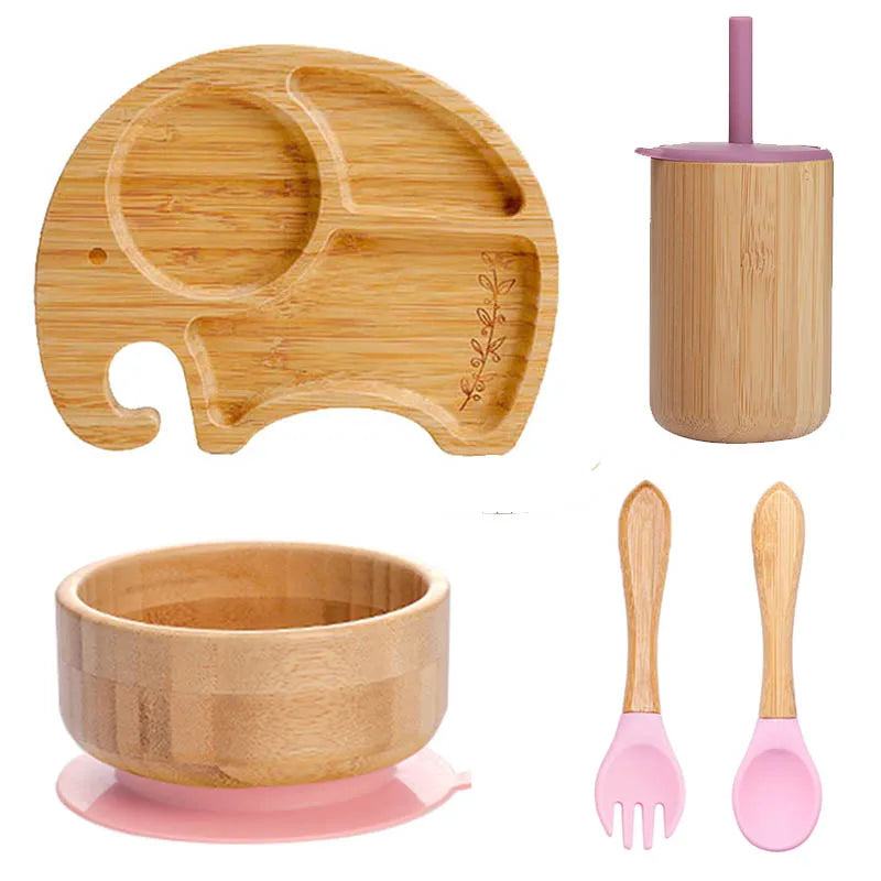 Children's Non-Slip Bamboo Tableware Set