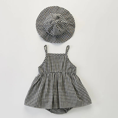 Girls Cotton Plaid Toddler Hat Sleeveless Dress