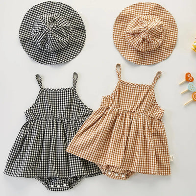 Girls Cotton Plaid Toddler Hat Sleeveless Dress