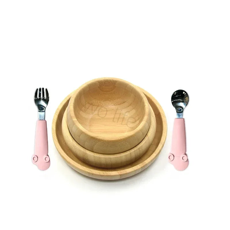 Children Natural Bamboo Tray Bowl Set