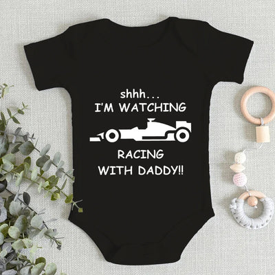 Boy I'm Watching Racing Daddy Print Romper