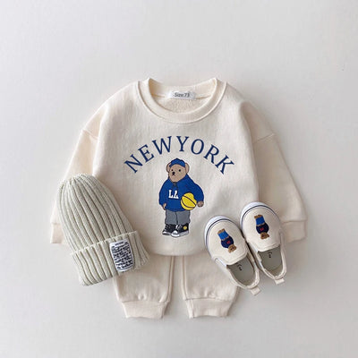 Baby Letter Bear Printed Long Sleeve Pants Set