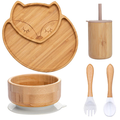 Children's Non-Slip Bamboo Tableware Set