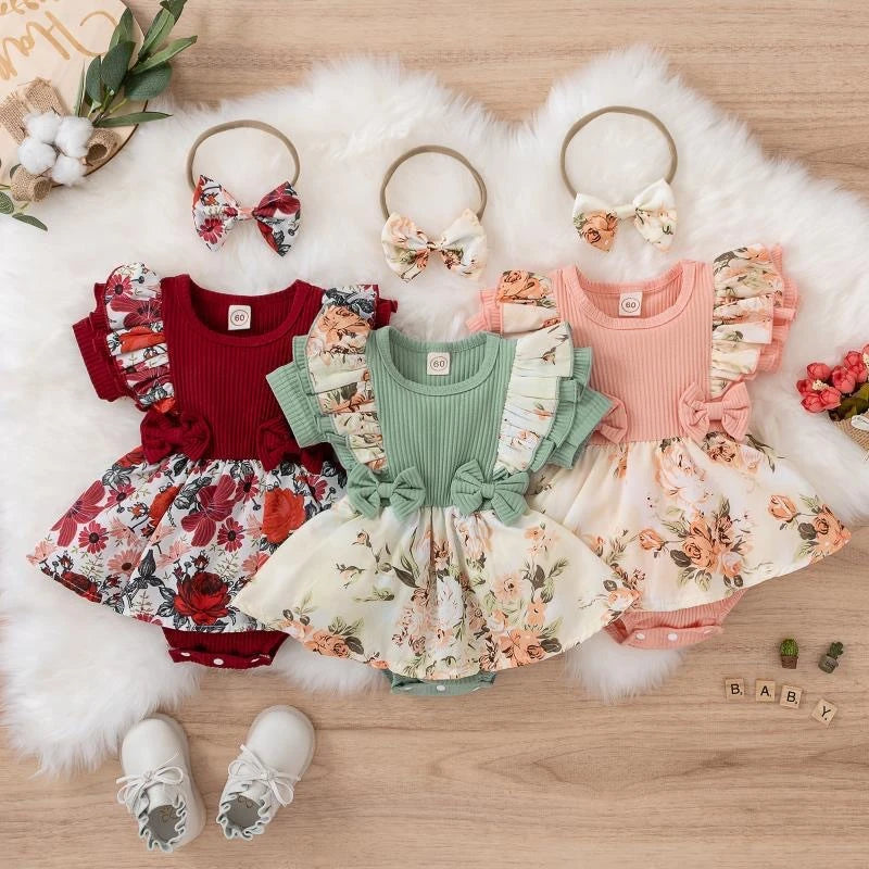 Girl Crawling Striped Floral Dress