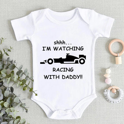 Boy I'm Watching Racing Daddy Print Romper