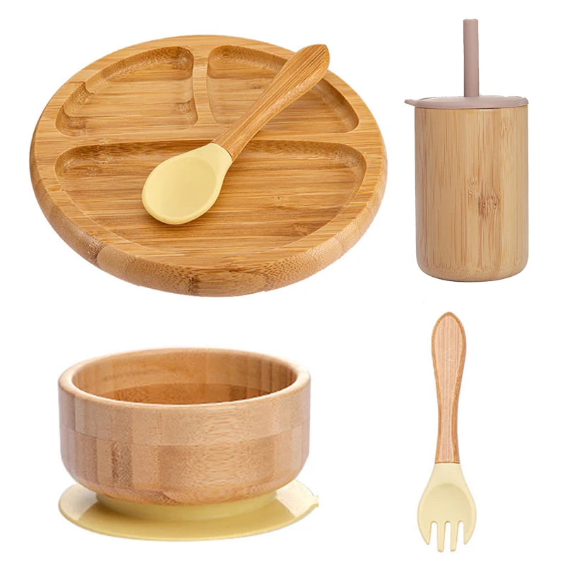 Children's Non-Slip Bamboo Tableware Set