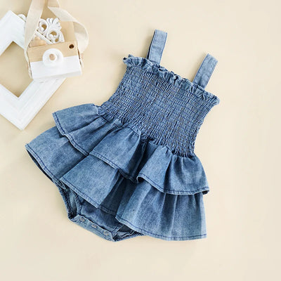 Babysommar ärmlös denim jumpsuit