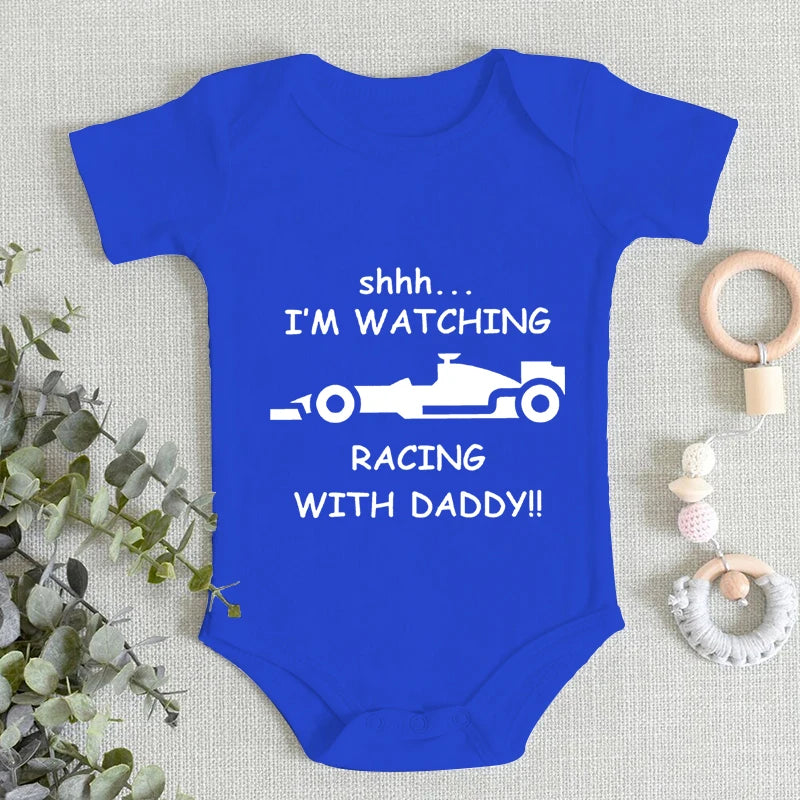 Boy I'm Watching Racing Daddy Print Romper