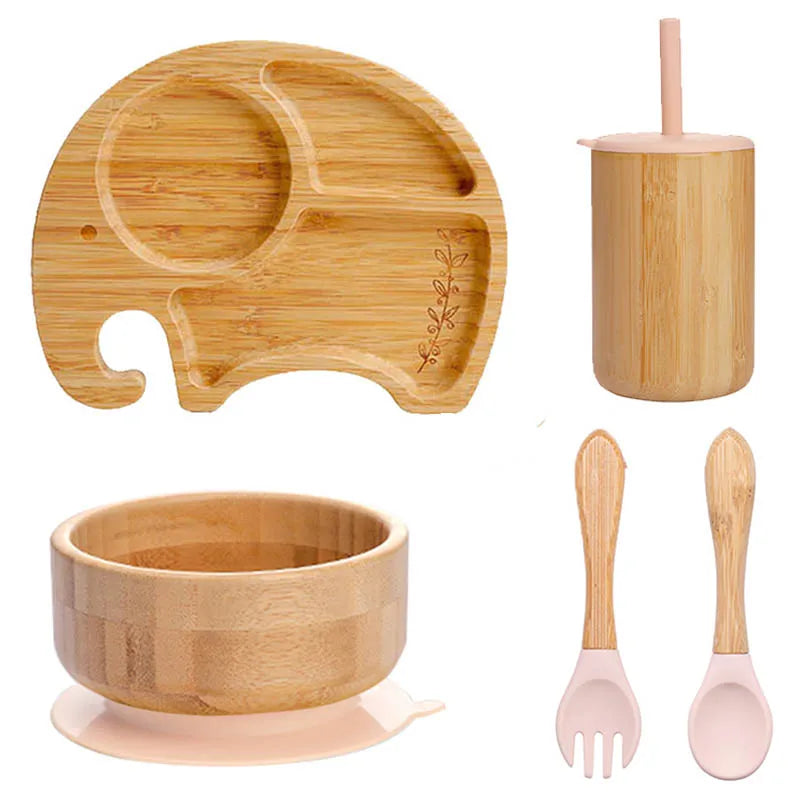 Children's Non-Slip Bamboo Tableware Set