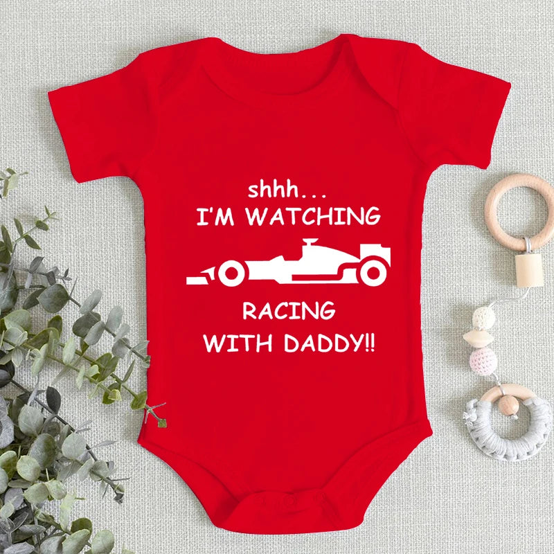 Boy I'm Watching Racing Daddy Print Romper