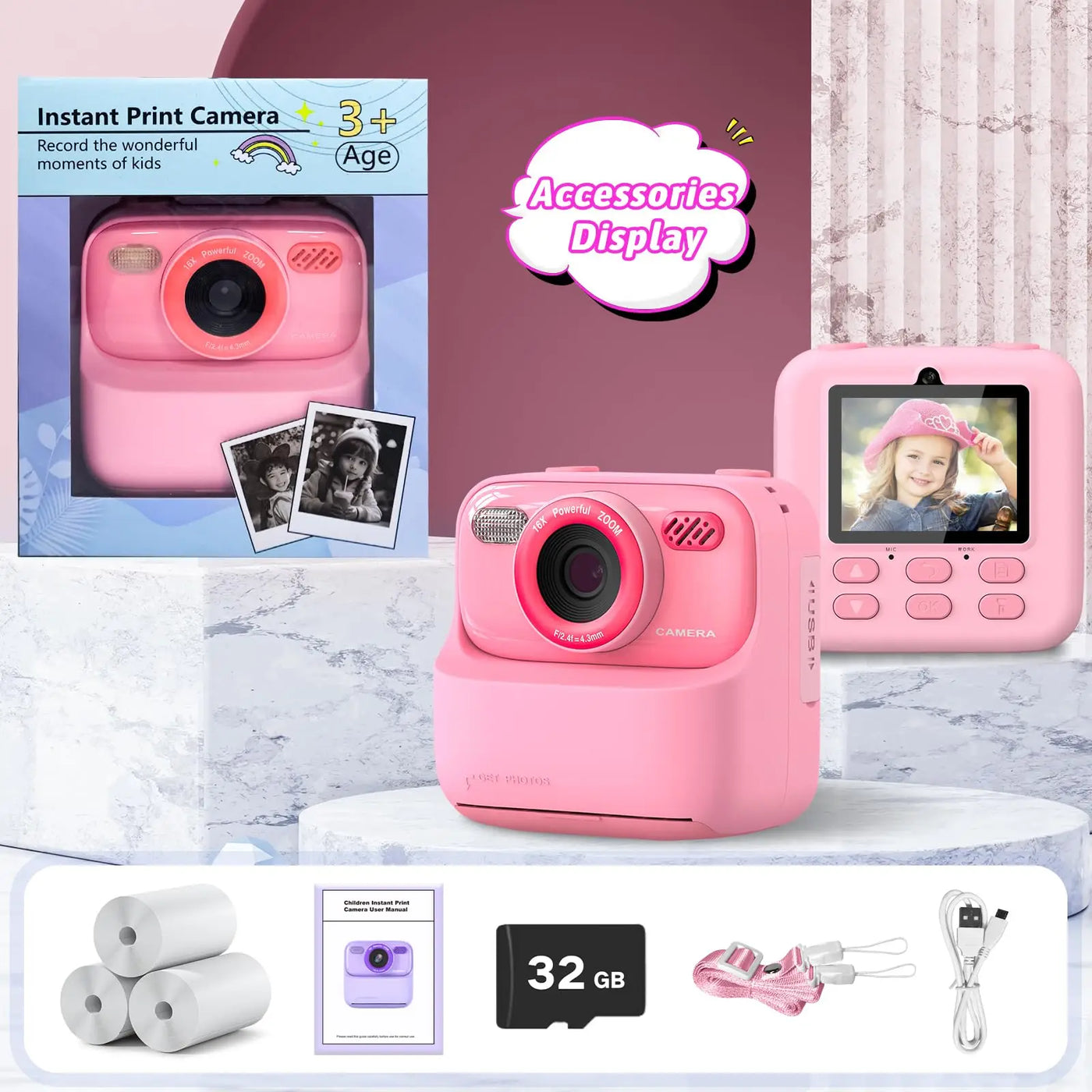 Kids HD Dual Lens Print Digital Camera Toy