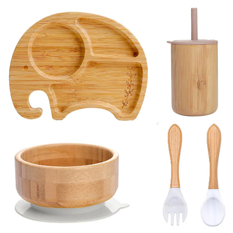 Children's Non-Slip Bamboo Tableware Set