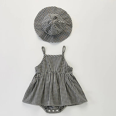 Girls Cotton Plaid Toddler Hat Sleeveless Dress