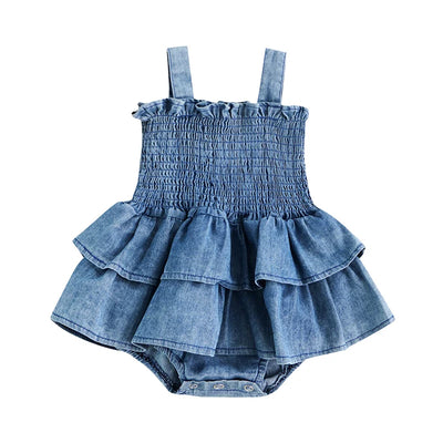 Babysommar ärmlös denim jumpsuit