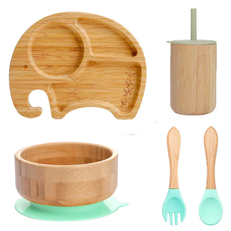 Children's Non-Slip Bamboo Tableware Set