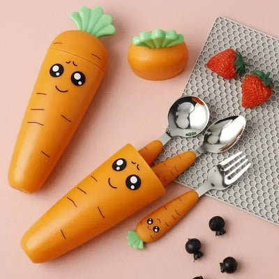 Baby Cartoon Carrot Fork Spoon Set