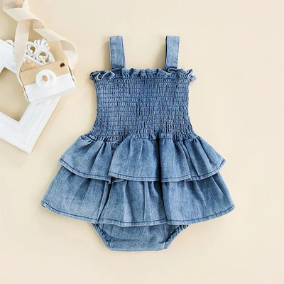 Babysommar ärmlös denim jumpsuit