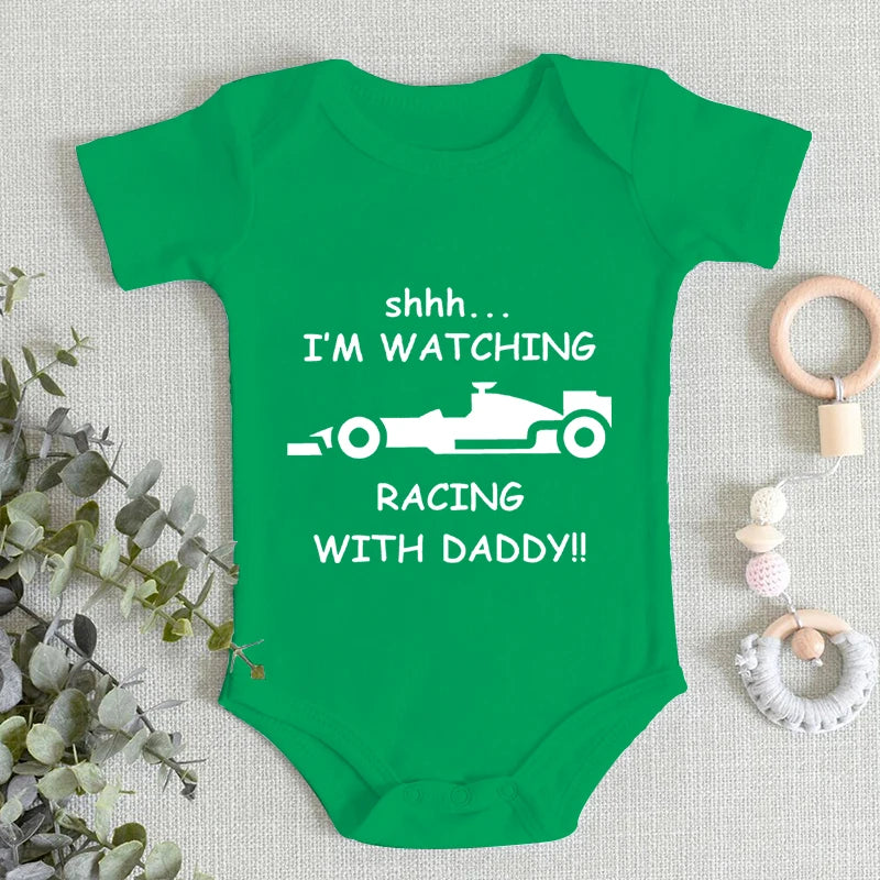 Boy I'm Watching Racing Daddy Print Romper