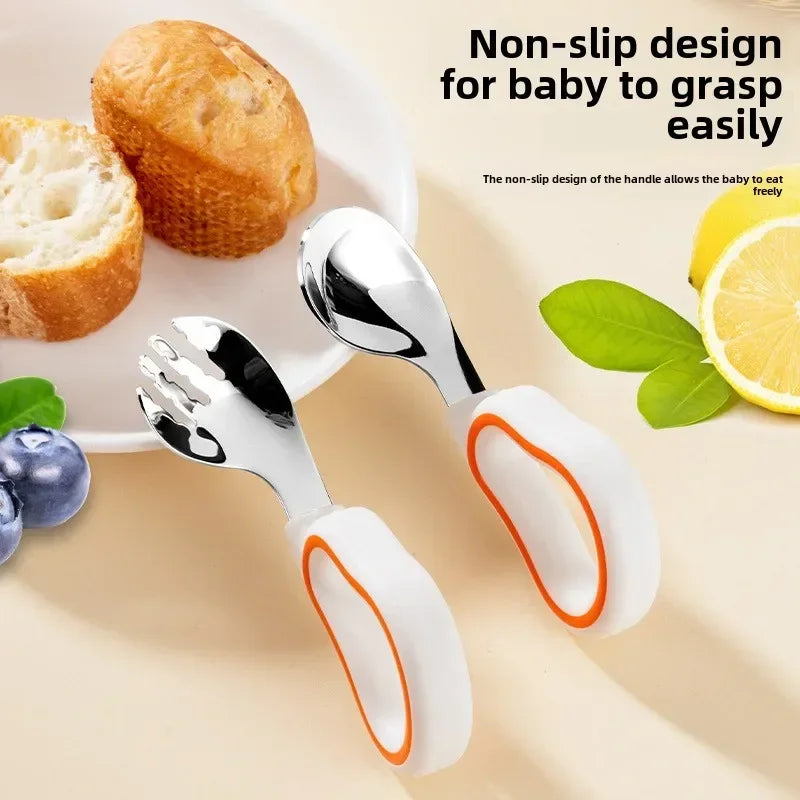 Baby Eating Training Soft Silicone Spoon Fork Set