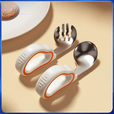 Baby Eating Training Soft Silicone Spoon Fork Set