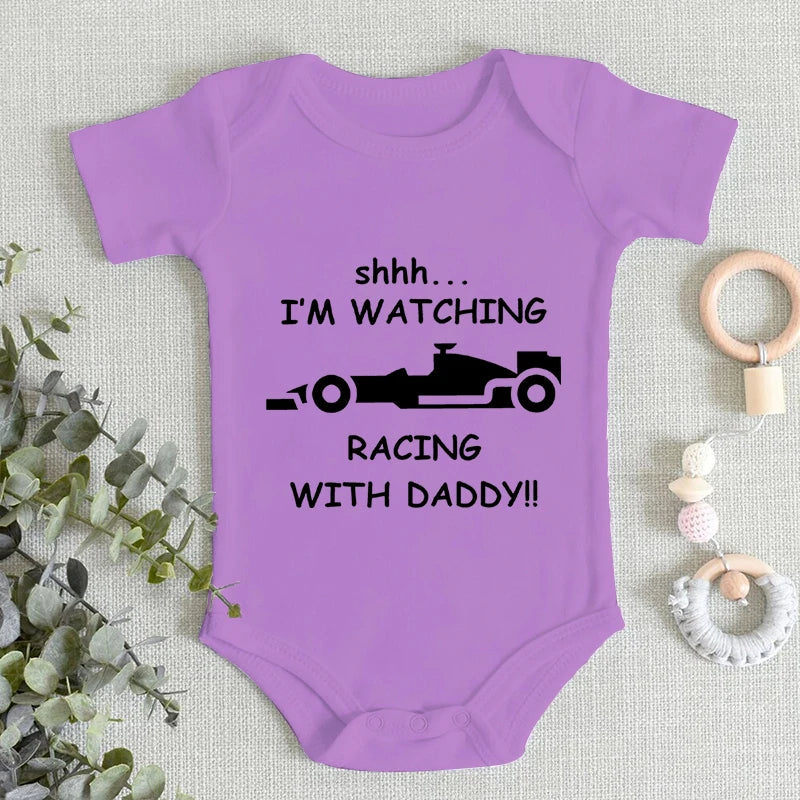 Boy I'm Watching Racing Daddy Print Romper