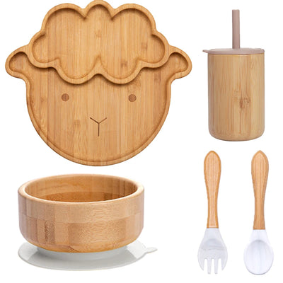 Children's Non-Slip Bamboo Tableware Set