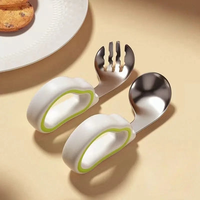 Baby Eating Training Soft Silicone Spoon Fork Set