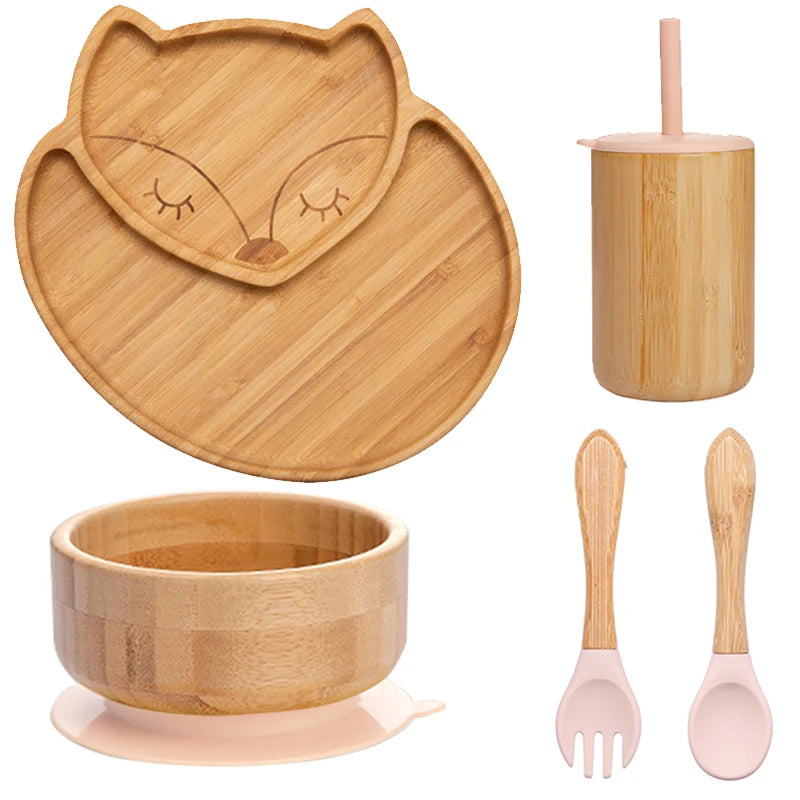 Children's Non-Slip Bamboo Tableware Set