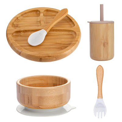 Children's Non-Slip Bamboo Tableware Set