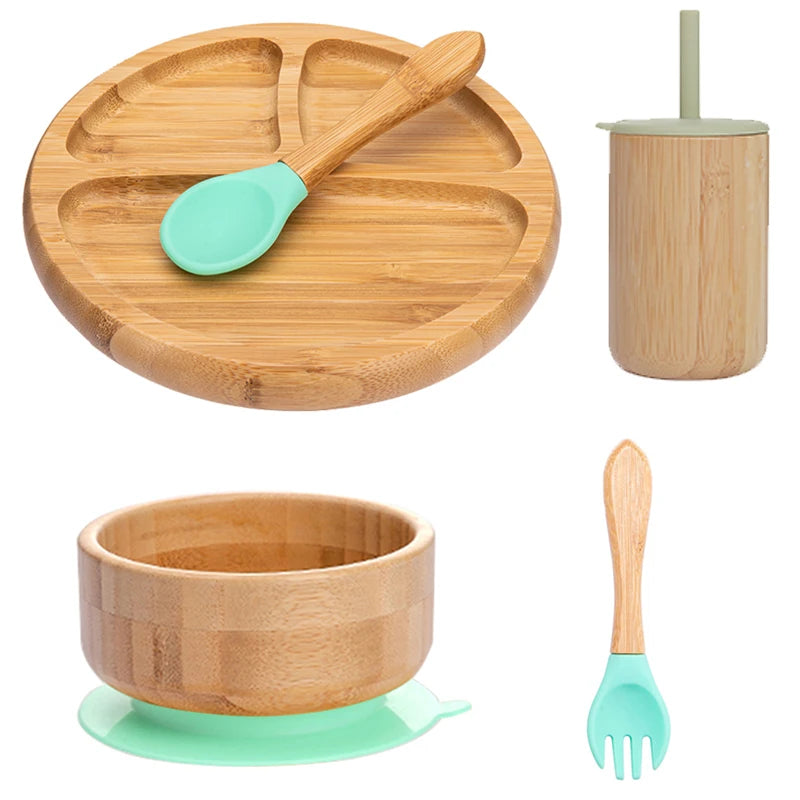 Children's Non-Slip Bamboo Tableware Set